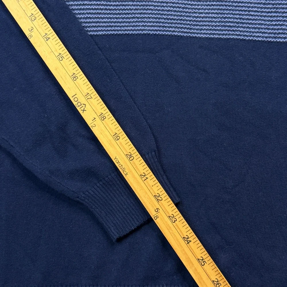 English Laundry Mens Navy Blue Colorblock Textured Cotton Crewneck Sweater Med.